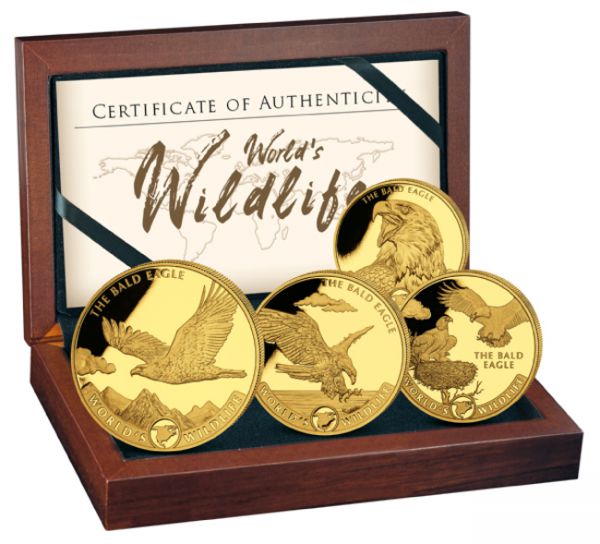 195 frank Zlatá mince Orel bělohlavý ze série Worlds Wilflife